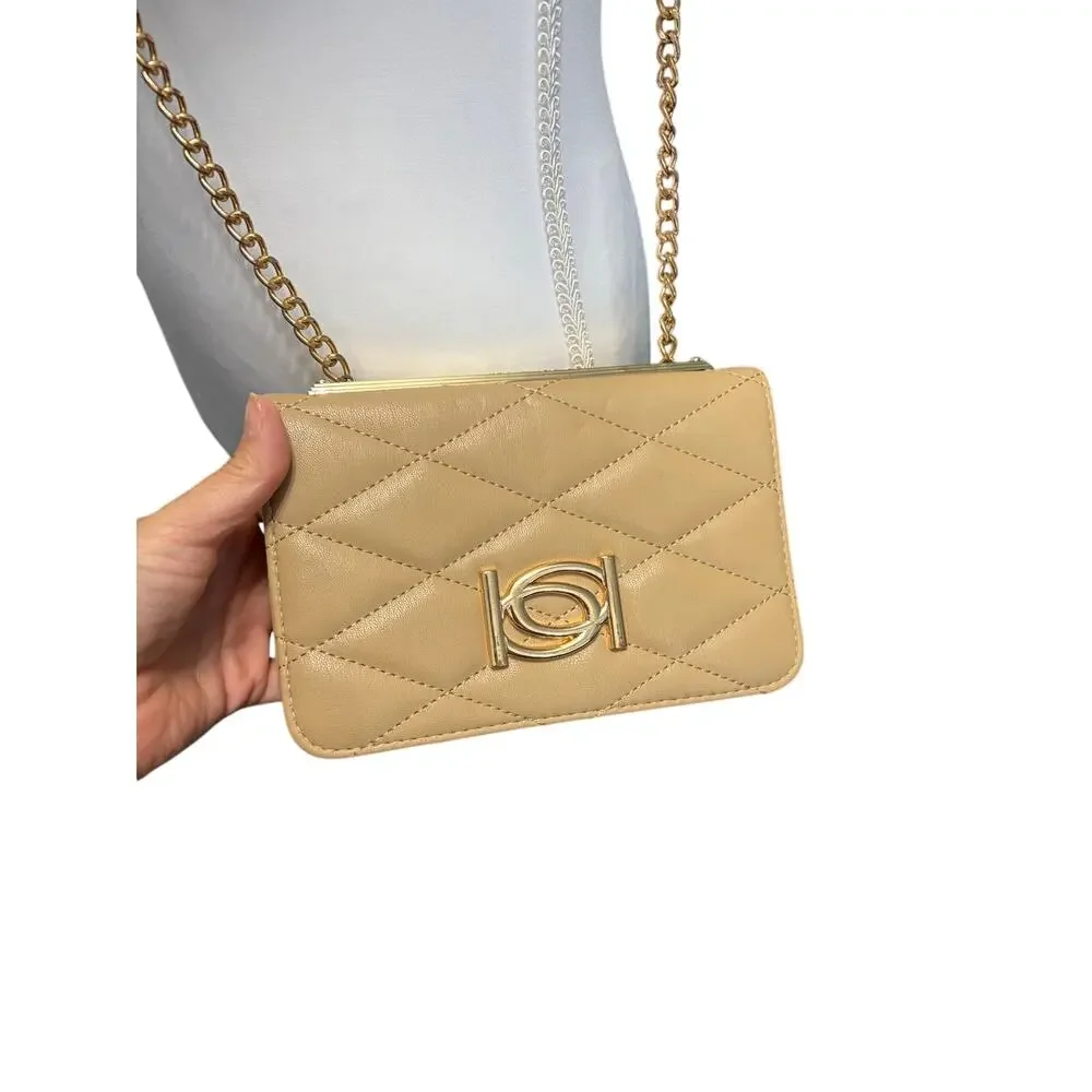 Y2K Bebe quilted nude Crossbody chain strap flap closure storage chic glamorous